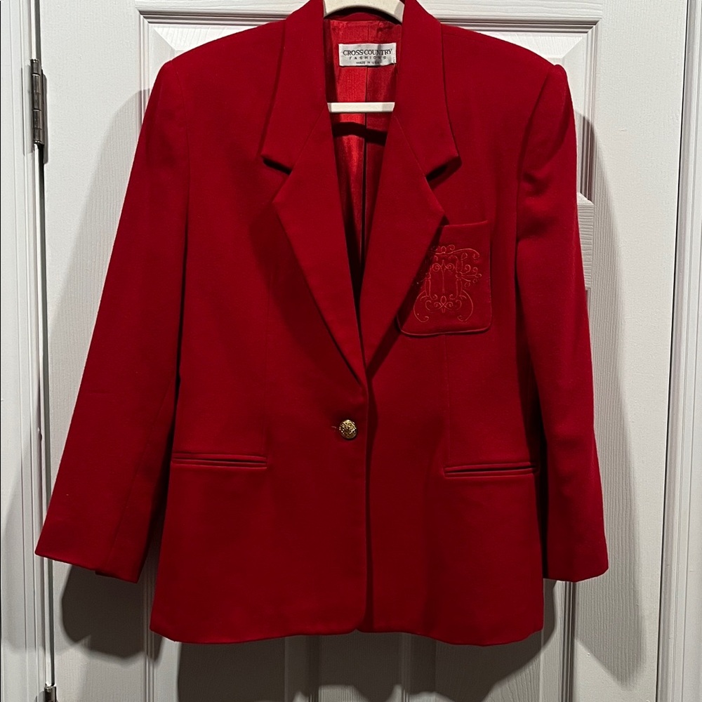 Cross country Fashion Vintage Red Blazer with Gold Button 100% Wool